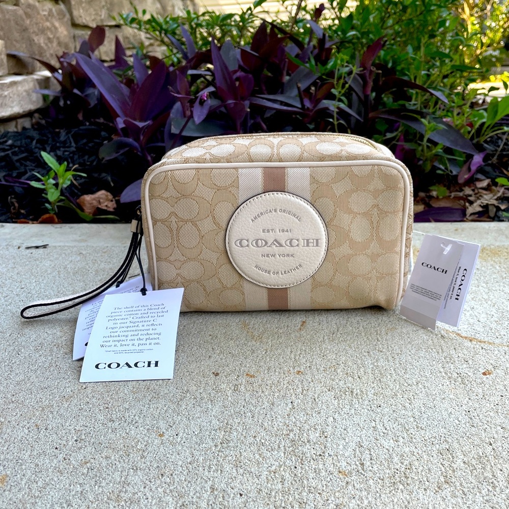 Coach Dempsey Boxy Cosmetic Case Light Khaki Chalk Bag NWT